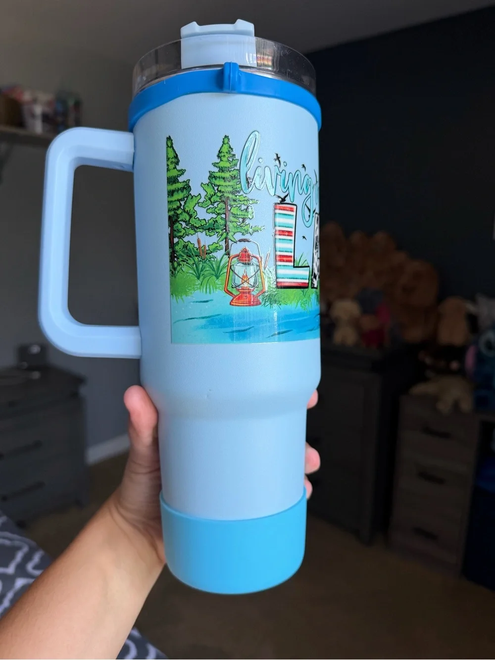 Customized Lake Vibes Blue Tumbler - 'Lake Time' Graphic